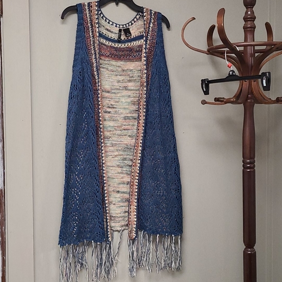 new directions Sweaters - New Directions Sleeveless Fringe Cardigan